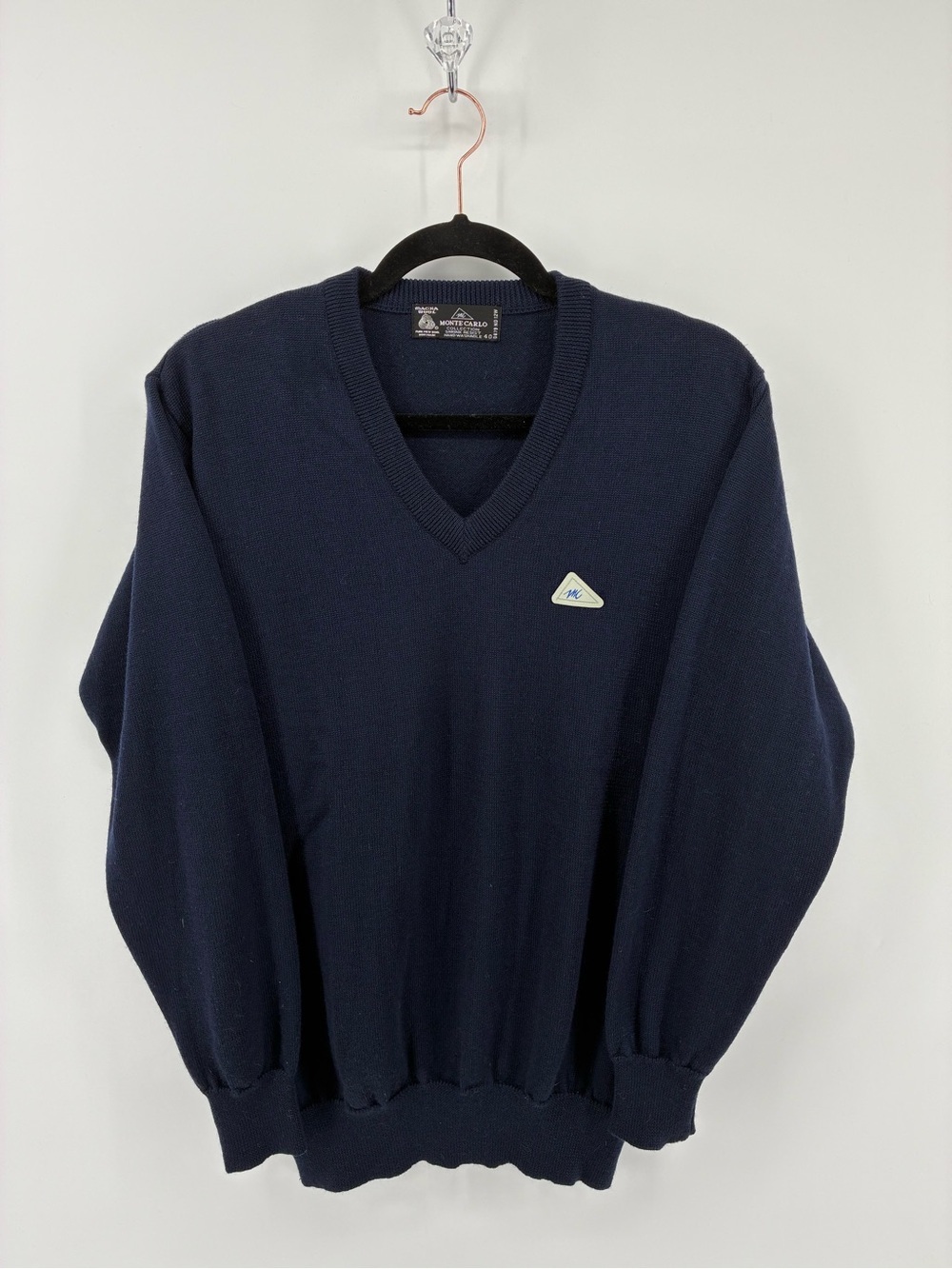 Monte Carlo 100% Wool Men's Navy Blue V-Neck Sweater